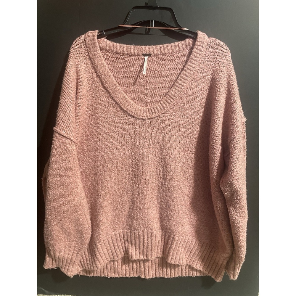 FREE PEOPLE mauve pink v neck sweater cotton blend chunky Small